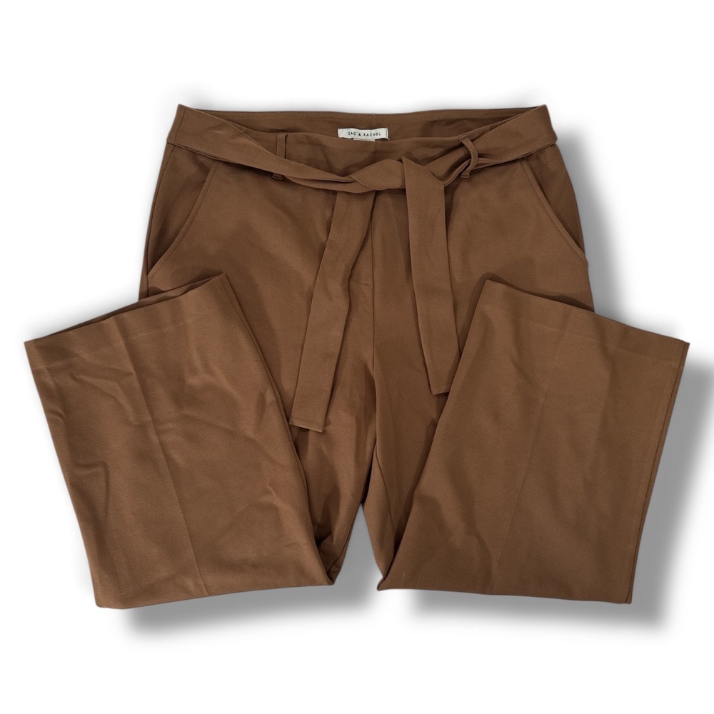 Zac & Rachel Womens XL Wide Leg Trousers Brown High Rise Belted Career Pants EUC